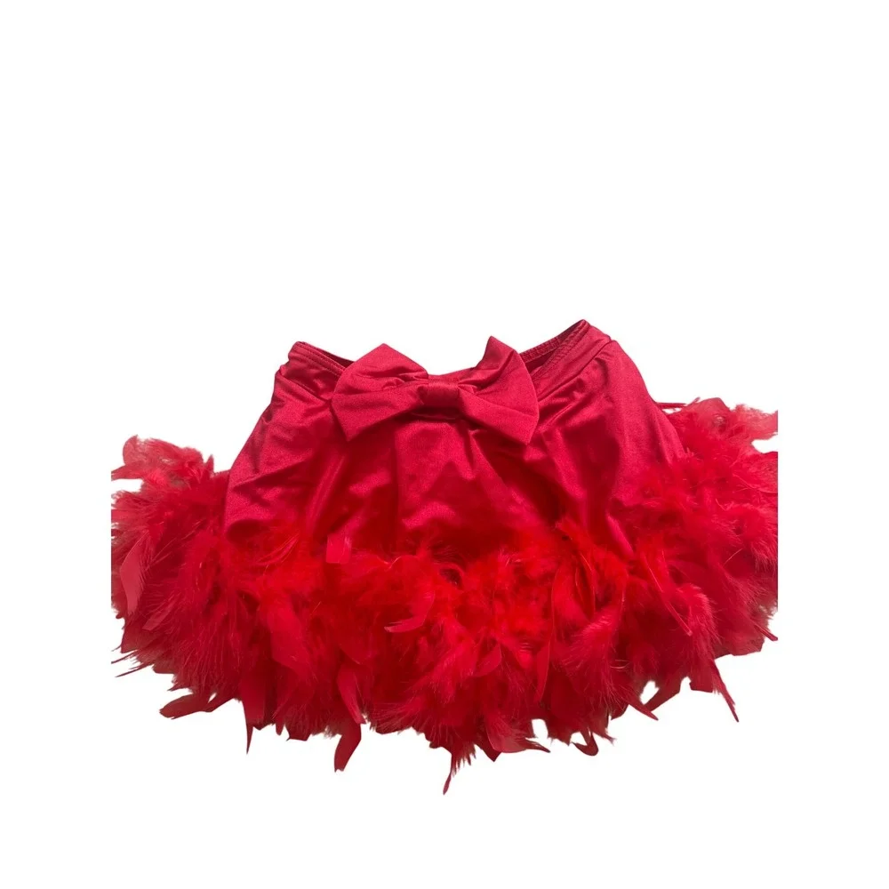 Sparkly Red Weissman Dance Costume‎ + Feather & Tulle Skirts + Bow Hair Piece 💃